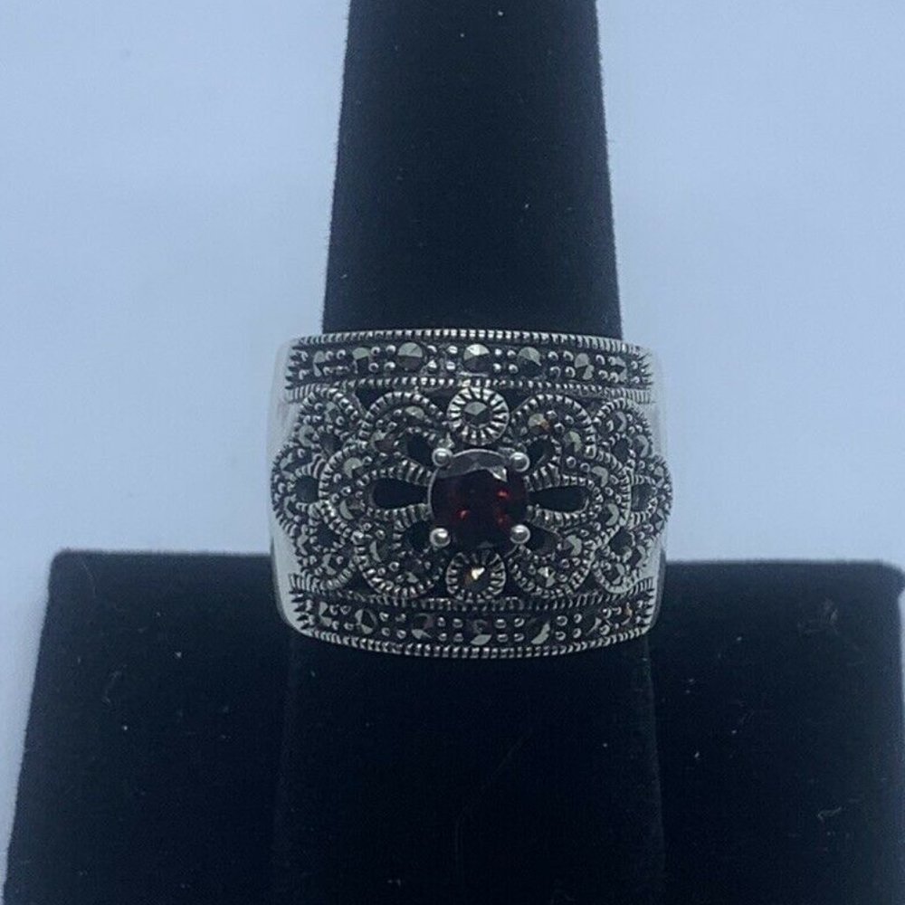 Women's Sterling Silver Pave Garnet Ring Size 8